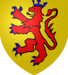D'or au lion de gueules armé, lampassé et couronné d'azur.